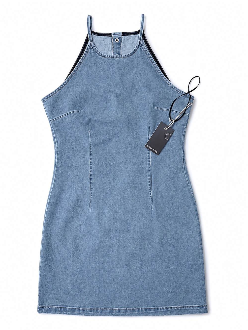 Denim Halter Mini Dress in Light Blue
